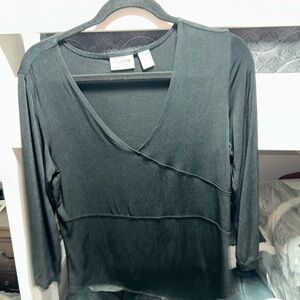 Chico's Black Wrap-Style Long Sleeve Top